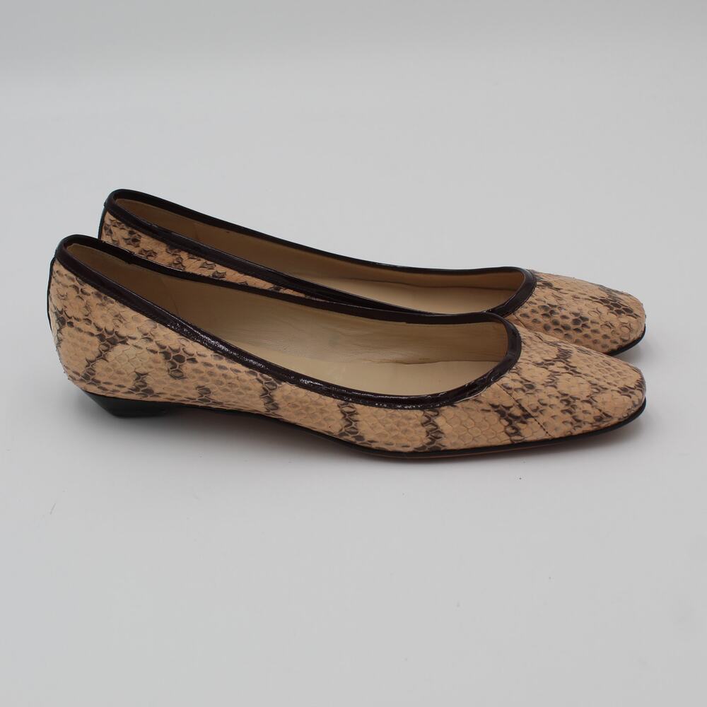 Jimmy Choo Ballet Flats Womens 39 Beige Brown Snakeskin Print Leather Designer